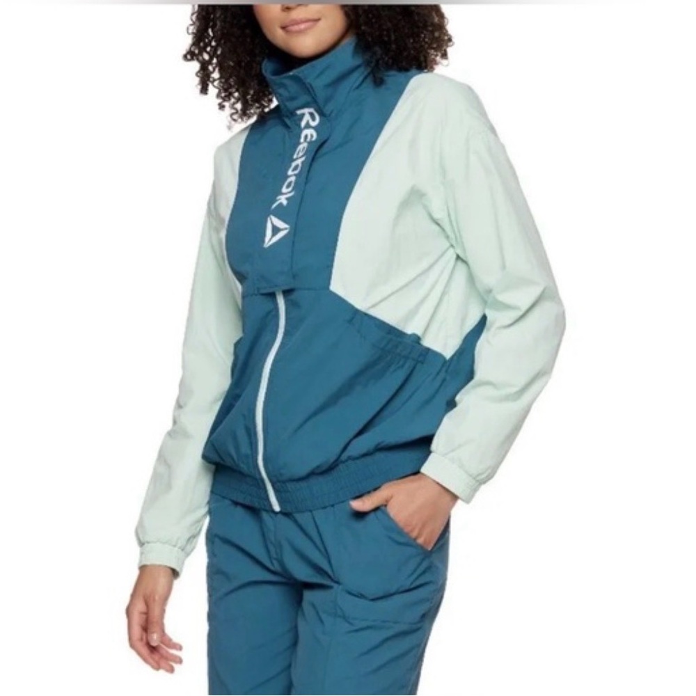 Reebok Track Suit Teal Mint Colorblock Zip Jacket Size M